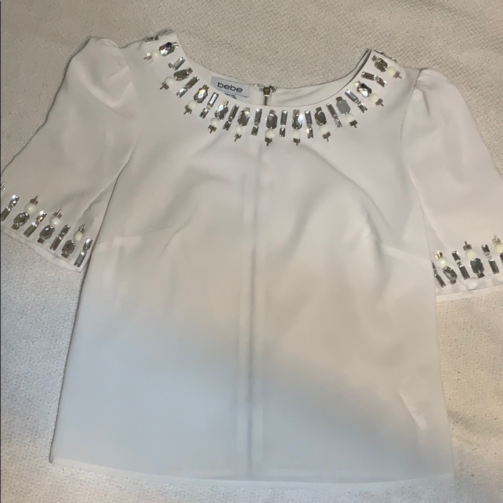 White BeBe beaded crop top